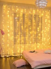 USB Curtain Lights, Warm White/Colorful, 8 Modes With Remote Control, LED Curtain Lights For Room, Bedroom, Fairy Lights, Christmas, Halloween, Home Decor, Holiday Lighting, Party Decoration - USB Curtain Lights - View 3