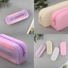 Creative Student Solid Color Rectangular Silicone Texture Glitter Pencil Case Large Capacity Office & School Stationery Storage Organizer Simple Elegant Pen Bag - Multicolor - View 1