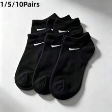 1/5/10 Pairs Unisex Black Four-Hand Casual Sports Short Socks, Couple Socks, Minimalist Style - Multicolor - View 4