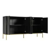 Sideboard Made Of Wood With Storage Adjustable With Shelves Black For Living Room And Dining Room - Black - View 11