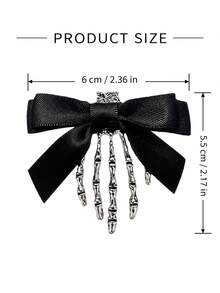 2pcs Halloween Skeleton Hand Bone Hair Clips, Black Bow Ghost Hand Side Clips, Dark Style Cosplay Party Funny Headwear, Halloween Party, Cosplay Outfit, Y2K Fashion, Holiday Photo - Multicolor - View 3