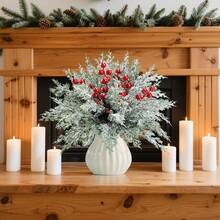 10pcs Artificial Pine Trees, Red Berries, Christmas Tree Decorative Flowers, DIY Wreath Craft Decoration, Homemade Wreath And Festive Wreath Decoration, Autumn Home Decoration, Christmas Decoration, Birthday Gift, Autumn Decoration - Color Mixing - View 7