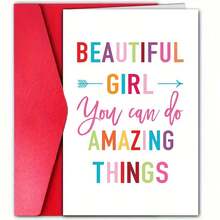 1pc Inspirational Encouragement Card With Pink Glitter Envelope - "Beautiful Girl, You Can Do Amazing Things" - Perfect For Friends, Wife, Colleagues, Classmates, Support Message | Uplifting Card Design | Novel Design Card, Inspirational Gift VFXA - 1 Pc - View 2