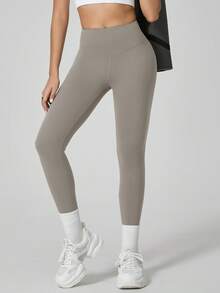 NcmRyu Women's 1pc Solid Color High Waist Minimalist Butt-Flattering Tummy Control Pilates Training Leggings, Autumn/Winter - Grey - View 11