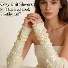 1 Pair Knitted Lace-Up Arm Warmers, Hollow Twist Flower Ruffle Cuff Fingerless Long Sleeves, Sweet Lolita Style Decorative Cuffs, Suitable For Women And Girls Daily Wear - A Pair Of White Shoes With a Bow - View 3