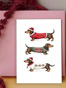 Funny Dachshund Christmas Card With 4 Festive Outfits - Cute Cartoon Dog In Santa Hat & Sweaters, Merry Ho Ho Ho Greeting For Dog Lovers, Humorous Holiday Card For Xmas Gifts - One Size Fits All - View 3