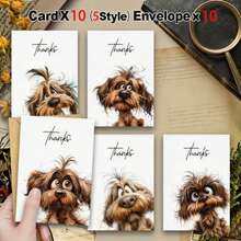 10 Set Kartu Ucapan Terima Kasih Anjing Lelah Fantasi Cat Air dengan Amplop, Kartu Terima Kasih Unik Grosir untuk Semua Acara, Pernikahan, Ulang Tahun, Pesta, Hari Ibu - A - View 3