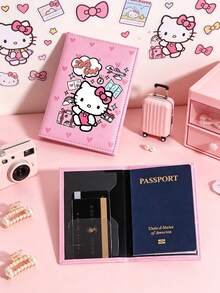SANRIO Cute Heart Hello Kitty Pattern PU Leather Passport Holder Cover With Card Slots, Multi Card Slots Organizer Flight Ticket Storage Travel Essentials - Multicolor - View 5