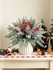 10pcs Artificial Pine Trees, Red Berries, Christmas Tree Decorative Flowers, DIY Wreath Craft Decoration, Homemade Wreath And Festive Wreath Decoration, Autumn Home Decoration, Christmas Decoration, Birthday Gift, Autumn Decoration - Color Mixing - View 4
