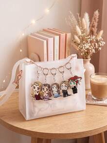 1pc/5pcs Fantasy Romance Novel Chibi Character Aesthetic Acrylic Keychains, Fantasy Romance Novel/Thorns & Roses Cute Q-Version Character Series Irregular Pattern Pendant, Backpack & Car Key Accessory, Gift For Fantasy Novel Readers & A-COTAR Fans - Multicolor - View 2