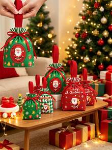 1pc Christmas Themed Velvet Drawstring Gift Bag, Suitable For Reusable Candy Storage, Holiday Season Gift Packaging, Also Can Be Used As Party Favor, Jewelry Storage Bag Or Wedding Gift, Suitable For New Year Party - Multicolor - View 6