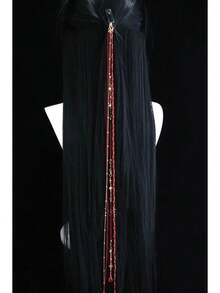 Original Extra Long Tassel Hair Clip, Unisex Element Hanfu Ancient Style Headpiece, Chinese Style Hair Accessory, New Chinese Style Accessory - Burgundy - View 2