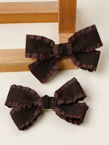 2 Pcs Dark Brown Bow Hair Clips For Women Girls,Ruffled Edge Ribbon Bow Barrettes,Cute Hair Accessories For Daily Wear Party Birthday Gift Fall Style - Brown - View 5