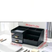 Multifunctional Desktop Storage Box, Black Matte Finish With Luxury Gold Handle, Multi-Compartment + Multi-Layer Transparent Drawer Design. Can Store Lipsticks, Makeup Brushes And Other Beauty Products, Also Suitable For Storing Pens, Sticky Notes And Other Student Stationery, Fits Vanity And Study Desk, Creating A Tidy Desktop. - Multicolor - View 6
