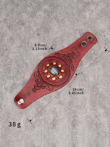 1pc Bohemian Western Cowboy Style Embossed Leather Bracelet, Concentric Circle Carved Alloy Rivet Bracelet With Adjustable Clasp, Suitable For Carnival, Halloween Party, Stage Performance, Unisex, Birthday Gift For Boyfriend - Bracelet - View 11