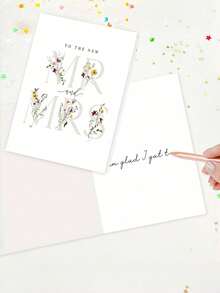 OBOVAY 1pc "To The New Mr And Mrs" Floral Wedding Card With Envelope, Watercolor Wildflower Design, Elegant Newlywed Greeting For Couples & Friends, Blank Inside For Weddings & Engagements - View 4