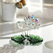 1pc 2D Flat Acrylic Lotus Flower Ornament With Green Leaf Decoration, Suitable For Home Office Desktop, Perfect Gift For Women And Mothers - multicolor - View 1