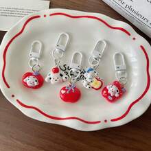 5pcs Vintage Red Apple Puppy Keychains, 3D Spotted Dog Apple Pendant, White D-Ring Resin Bag Charm, Sweet Childlike Style Everyday Versatile Accessory - Vintage Red Apple Puppy Keychain - View 2