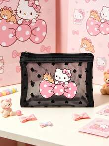 SANRIO Mini Cable & Coin Storage Pouch, Cute Hello Kitty Heart Pattern Mesh Zipper Storage Bag, Transparent Multi-Purpose Storage Bag, Portable Makeup Bag, Transparent First Aid Kit - Multicolor - View 4