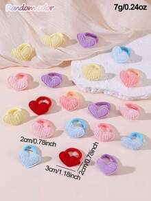 20pcs/Set Girls Colorful Fabric Heart-Shaped Mini Hair Ties, Random Color, Cute 3D Heart Design, Non-Damaging Hair Accessories For Kids - Multicolor - View 6