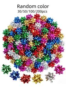 30/50/100/200pcs Valentine's Day Gift Satin Ribbon Bows 1.96 Inch (5cm) New Year Ribbon Bows Gift Wrapping Self-Adhesive Small Gift Bows Assorted Metallic Bow Knots Holiday Gift Box (Random Color) - Multicolor - View 2