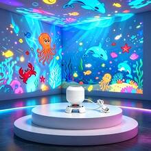 1pc Dynamic Ocean Projection Night Light, LED Decorative Projection Lamp, 360° Rotating Table Lamp, Multi-Angle Projection Light, USB Powered, Indoor Space, Living Room, Soft Light Dynamic Atmosphere Lamp - White - View 3
