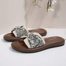 French Style Low Heel Sandals For Women, Evening Dress Tassel Floral Beach Slippers - Beige - View 7