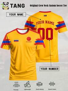 Men Custom Colombia Los Cafeteros Flag Print Soccer Jersey, Personalized Name Number Football Shirt Lightweight Fan Gear Training Casual Sports Gift - Orange - View 8