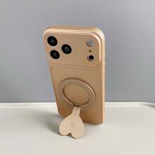 (Order & Follow Store To Get Free Lanyard) Solid Color Heart-Shaped Stand Corning Metallic Paint Phone Case + Wrist Strap Phone Case / Compatible With Apple 18 Pro Max/18 Pro/18/17 Pro Max/16 Pro Max/15 Pro Max/14 Pro Max/13 Pro Max/12 Pro Max/11 Pro Max/Compatible With Samsung S26/25/24/23/22/21/U Phone Case Compatible With Xiaomi 17T/17T Pro Compatible With Redmi Note 15/14 Pro Compatible With Honor 600/600 Pro Compatible With Huawei Magic 8 Pro/7 Pro Compatible With OPPO A6/A5 Compatible With Moto Edge 50/60/70 Fusion/Compatible With Transsion Note 60/50/Hot 70/60/50/ - Gold - View 3