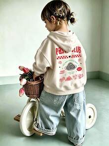 Toddler Girls Pasta Club Graphic Sweatshirt, Casual Long Sleeve Sweatshirt - Apricot - View 1