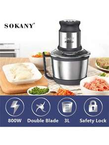 SOKANY 7027 Electric Meat Grinder, Multi-Function Food Chopper For Home Use, 3L Large Capacity, 800W High Power, 2-Speed Control, Double-Layer Blades, Stainless Steel Material, Detachable And Easy To Clean, Suitable For Meat/Garlic/Fruit - Silver - View 3