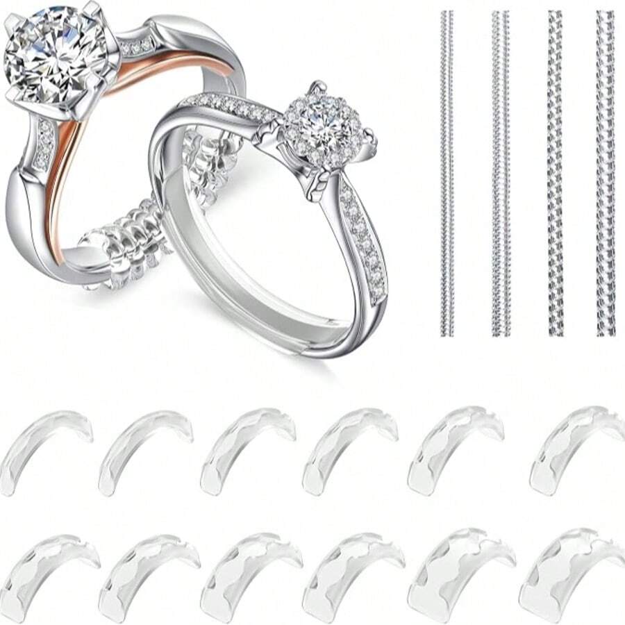 Ring Size Adjuster Set, Ring Anti-Slip Fixer, 8 Invisible Ring Sizers, 4 Spiral Tighteners, Unisex, Fits Oversized Loose Rings (1–8mm Width) - Transparent - View 1