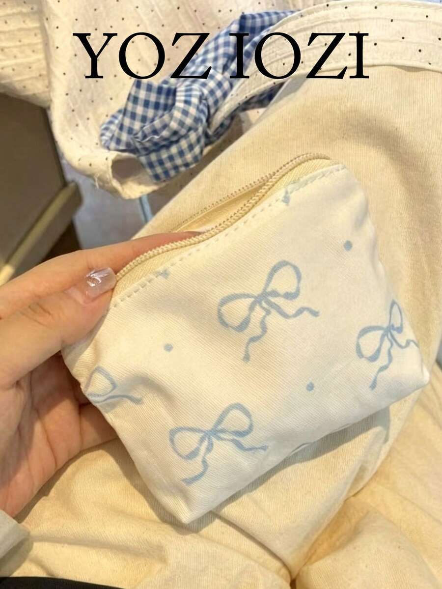 日韓風小眾雙層可愛蝴蝶結波點卡夾零錢包 小收納包 清新美感便攜收納袋 化妝包 - 白色 - 查看 1