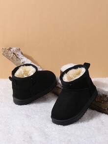Solid Color Kids Snow Boots Long Fur Thick Sole Boys Girls Outdoor Boots Flat Non-Slip Warm Student Winter Shoes - Black - View 1
