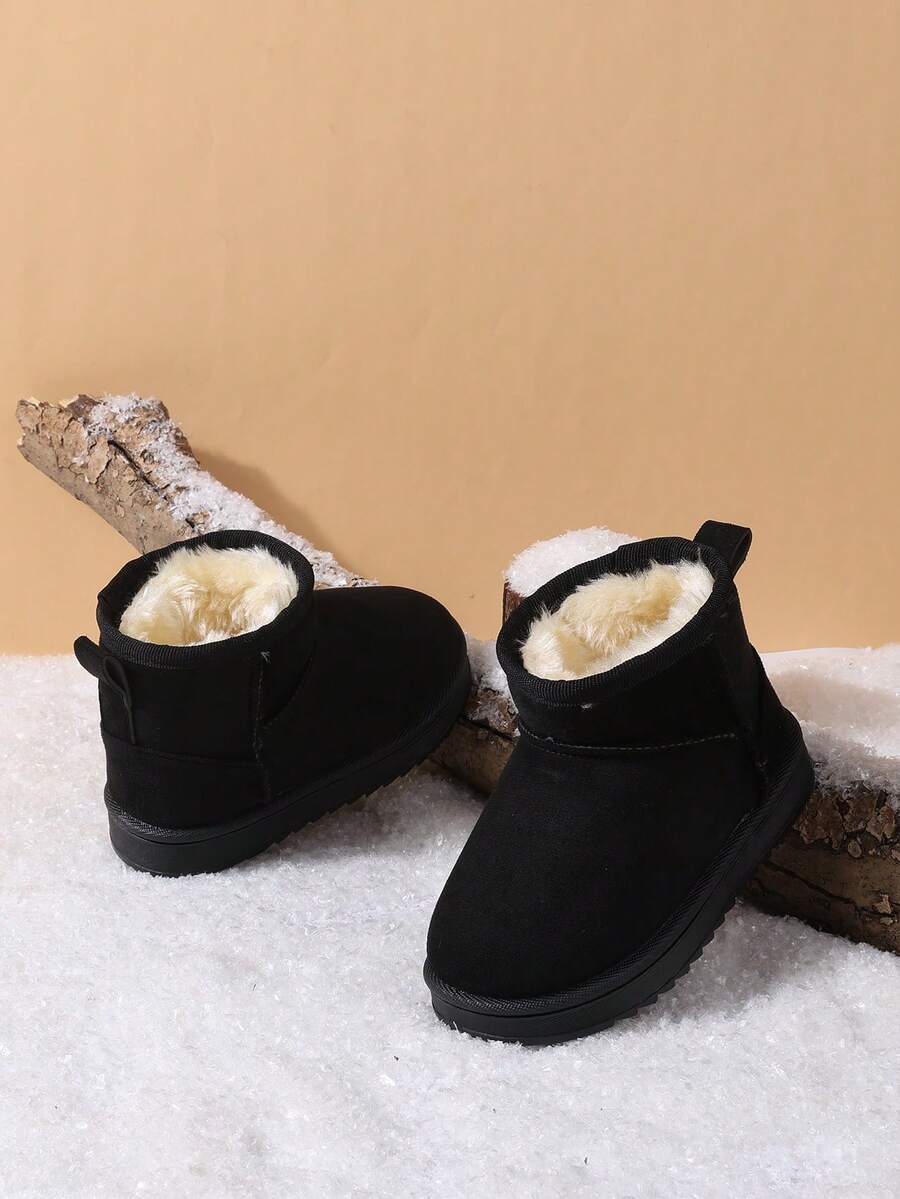 Solid Color Kids Snow Boots Long Fur Thick Sole Boys Girls Outdoor Boots Flat Non-Slip Warm Student Winter Shoes - Black - View 1