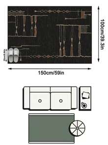 1PC Black Base Red Brown Beige Geometric Line Pattern Modern Minimalist Abstract Rug, Vintage Faux Cashmere Rectangular Area Rug With Draping Geometric Lines And Diamond Jagged Border Details, Machine Washable, Suitable For Living Room Bedroom Balcony, All Season Home Decor - Multicolor - View 14