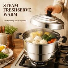 30cm Stainless Steel Steamer Pot, 2-Layer Steamer With 2 Steamer Racks, Large Capacity Cooking Pot - View 3