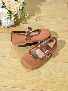 Vintage Color Girls' Shoes, One-Strap Round Toe Soft Sole Baby Walking Shoes, Versatile Children's Leather Shoes - Khaki - View 5