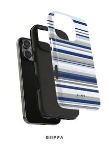 GIIPPA 1pc Blue Tone Striped Mixed Pattern Design Phone Case For Phone 17 Pro Max, Compatible With Phone 16 Pro Max, 15 Pro Max, 14 Pro Max, Korean-Style High-End Fashion Fun Phone Case, Suitable For 11/12/13/14/15/16 Pro Max Plus, Elegant Design For Men And Women, Perfect Gift For Girlfriend On Christmas, Valentine's Day, Easter, Wedding Season And Birthday! - Blue - View 2