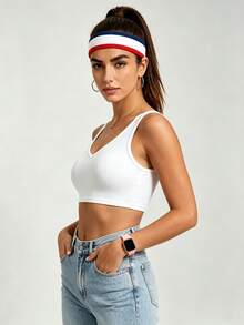 2 Packs Women Ribbed V Neck Crop Tank Top, Sleeveless Racerback Cropped Sports Bra, Casual Basic Workout Yoga Short Vest, Black & White - Multicolor - View 5