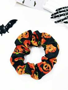 4pcs Halloween Themed Women Fashion Accessories: Made Of Elegant Fabric Printed With Pumpkin, Skull And Spider Web Patterns. Suitable For Hair Styling, Both For Going Out And Daily Wear. - Multicolor - View 5