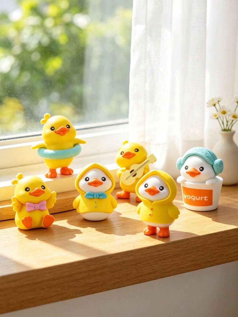 Summer Cute Duck Figurine, Adorable Duck Car Interior Decor, Desktop Ornament, Christmas Desktop Decoration - Multiple Styles - View 1