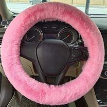 1pc Pink Fluffy Steering Wheel Cover, Suitable For Girls And Women, Winter Warm Faux Wool Plush Soft Comfortable Non-Slip Universal 15-Inch Car Steering Wheel Protector, Cute Car Interior Accessory - Pink Steering Wheel Cover - View 8