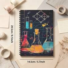 Neon Chemistry Lab Spiral Notebook, Colorful Erlenmeyer Flask Molecule Wire Bound Journal, A5 Dark Space Science Nerd Aesthetic Notepad For Student Stationery Gift - Lined Book - View 4
