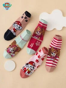 5雙 Paw Patrol 系列正版條紋字母卡通中筒襪，適合兒童 - 彩色 - 查看 3