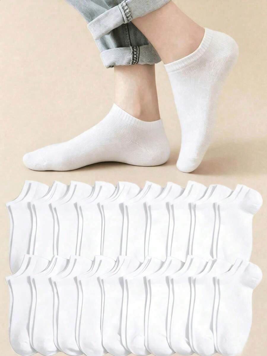 20 Pairs Women's White Boat Socks, Sweat-Absorbent Breathable Comfortable Invisible Socks, Suitable For Daily Wear, Sports, Business Socks, Unisex, All Seasons, Best Gift Choice For Holidays - White - View 1