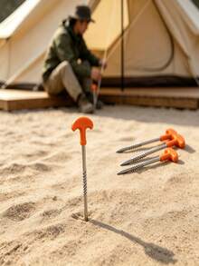 2PCS.4PCS. T-Handle Spiral Tent Stakes 7mm*200mm Heavy Duty Screw-In Ground Anchors Outdoor Camping Tent Tent Cover Fixing Pegs Set - Multicolor - View 6