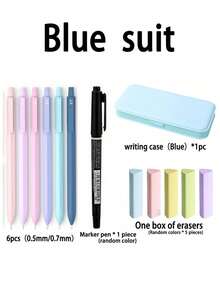 6pcs Exquisite Mechanical Pencils With Pencil Case And Eraser, Multiple Stationery Sets, 0.5/0.7mm, Delicate Stationery, Suitable For Writing And Drawing, Back To School Essential - Pencil Set Series - View 6