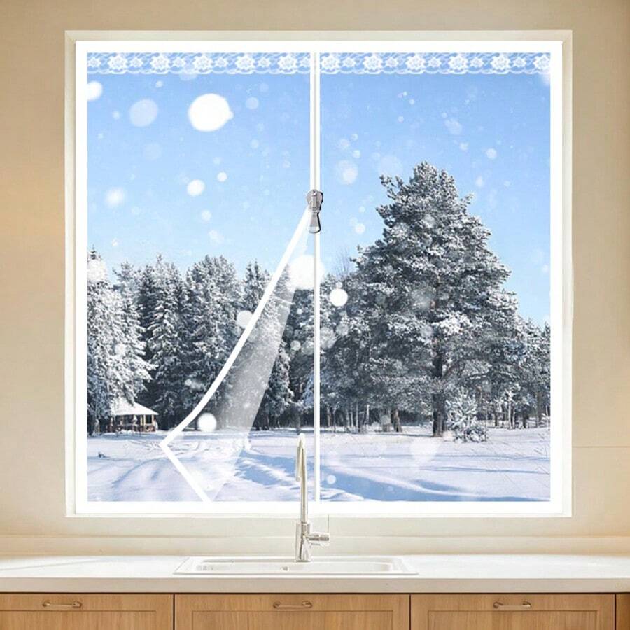 Winter Bedroom Windproof Cold-Proof Transparent Thermal Insulation Curtain, Sealing Window Curtain, No-Drill Installation, Cold And Warm Air Barrier, Thickened Windproof Insulation, High-Definition Transparent Film