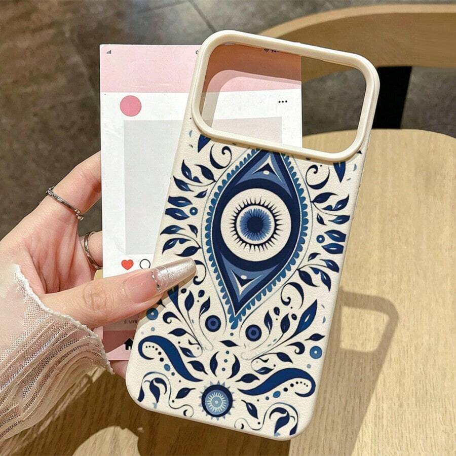 1pc TPU Material Blue Pattern Magic Eye Totem Phone Case Compatible With IPhone 17 Pro Max/17/16 Pro Max/15/13/12/11/ S20 FE/A15/S24/A55/ Note 11/Note 12/Note 13 Pro Full Coverage Anti-Drop Soft Shell Protective Cover - White - View 1